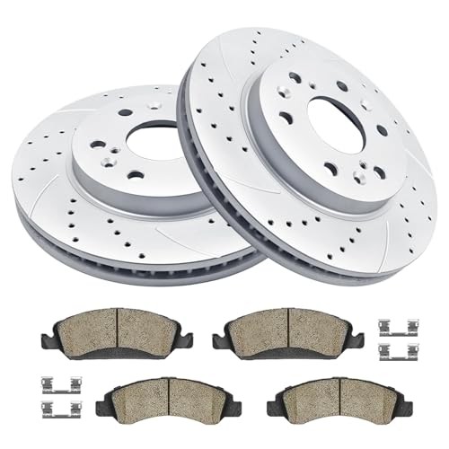 Front Brake Kit, Drilled and Slotted Brake Rotors Ceramic Brake Pads for