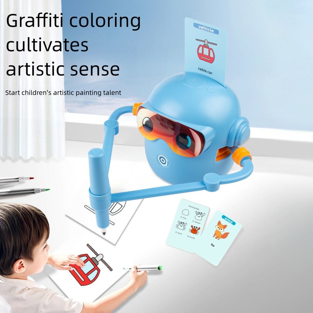 Interactive Educational Drawing Robot For Kids Learning Toy With 100 Word Cards