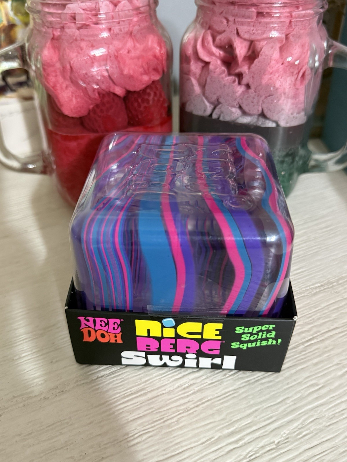 NeeDoh Nice Berg Swirl XL Giant Nee Doh Squishy Swirl Cube Purple Pink Blue