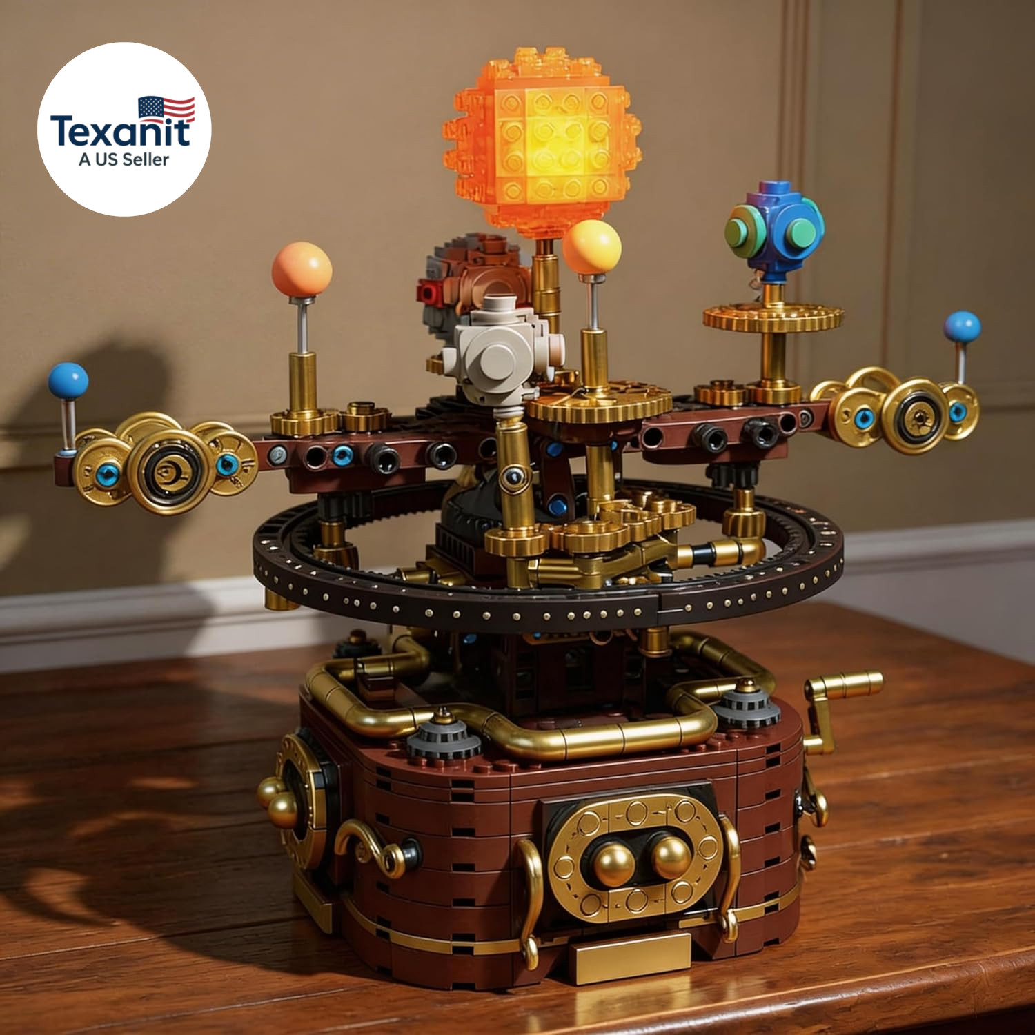 Spinning Solar System Space Building Kit, STEM Model with Rotating Planets, Sun