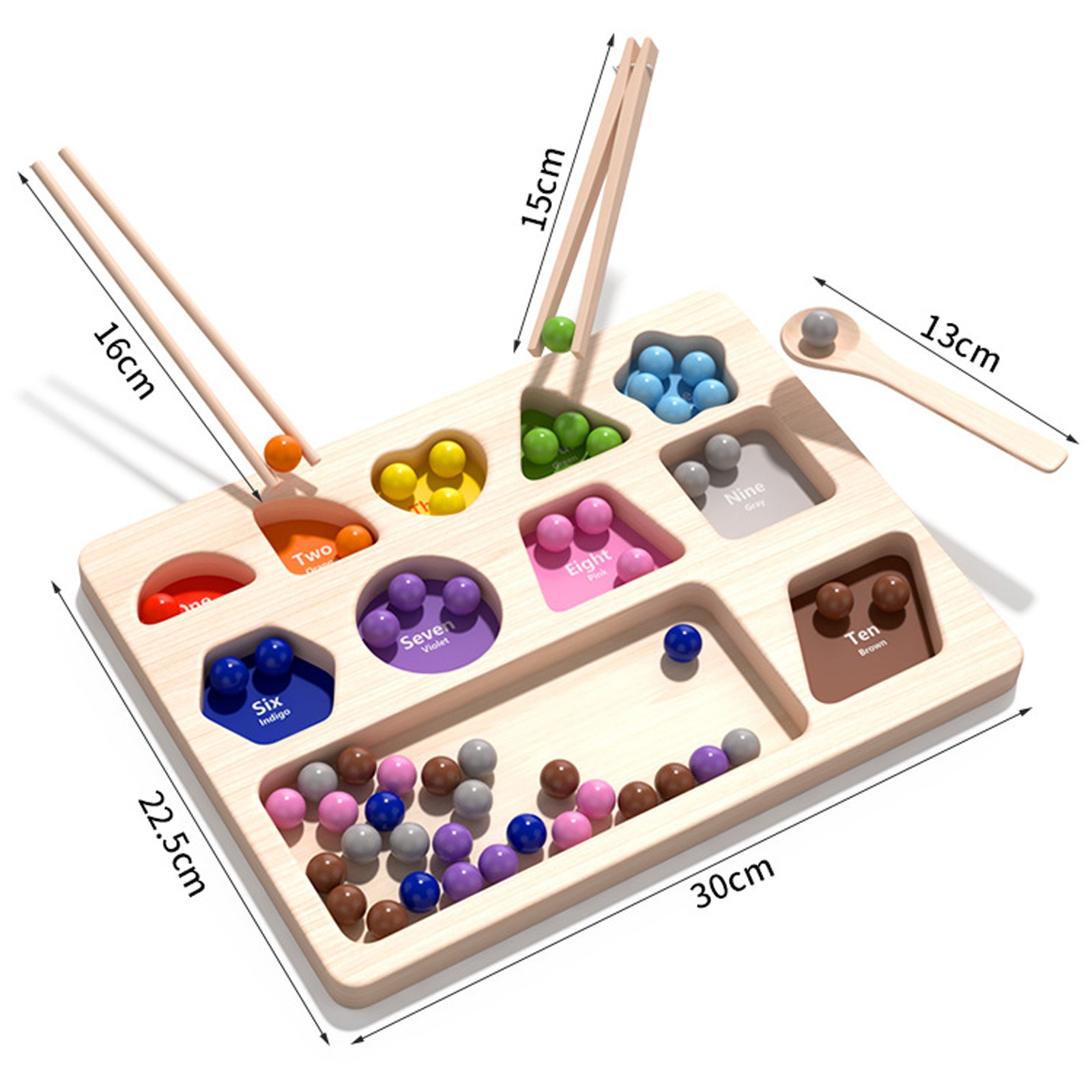 59PC Wooden Bead Counting Math Board Matching Color Sorting Game for Age 3+ Kids