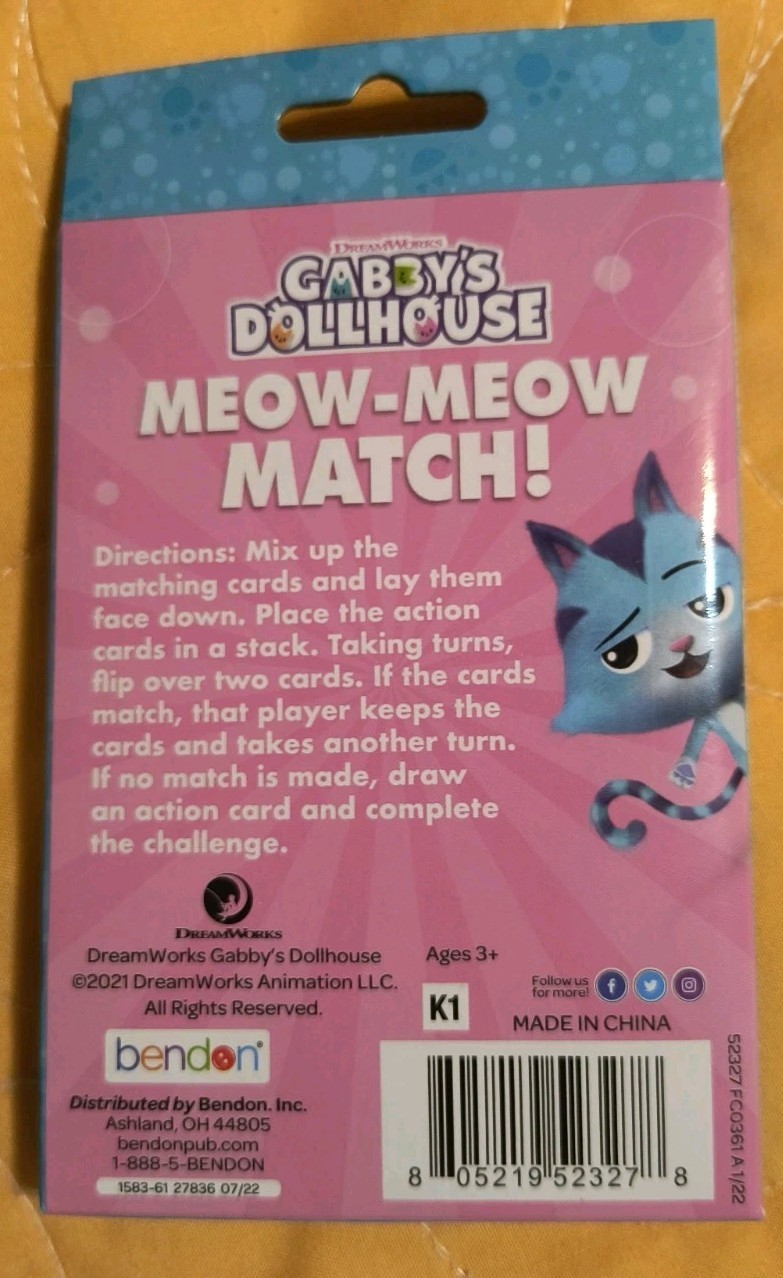 Gabby’s Dollhouse Meow-Meow Match Card Game Pack With 36 Cards Inside Box New!
