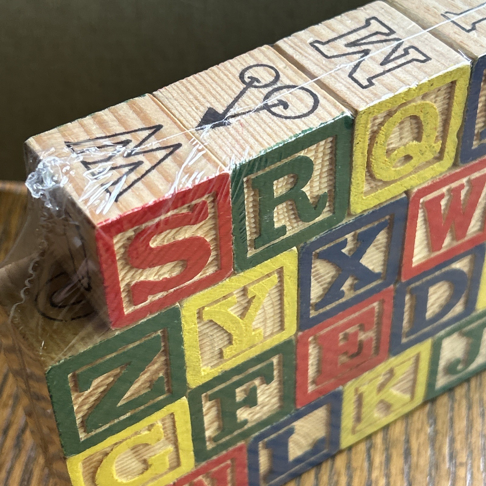 26 1-1/4 Size Colored Wooden Blocks ABC’s Numbers Spelling Words And Pictures