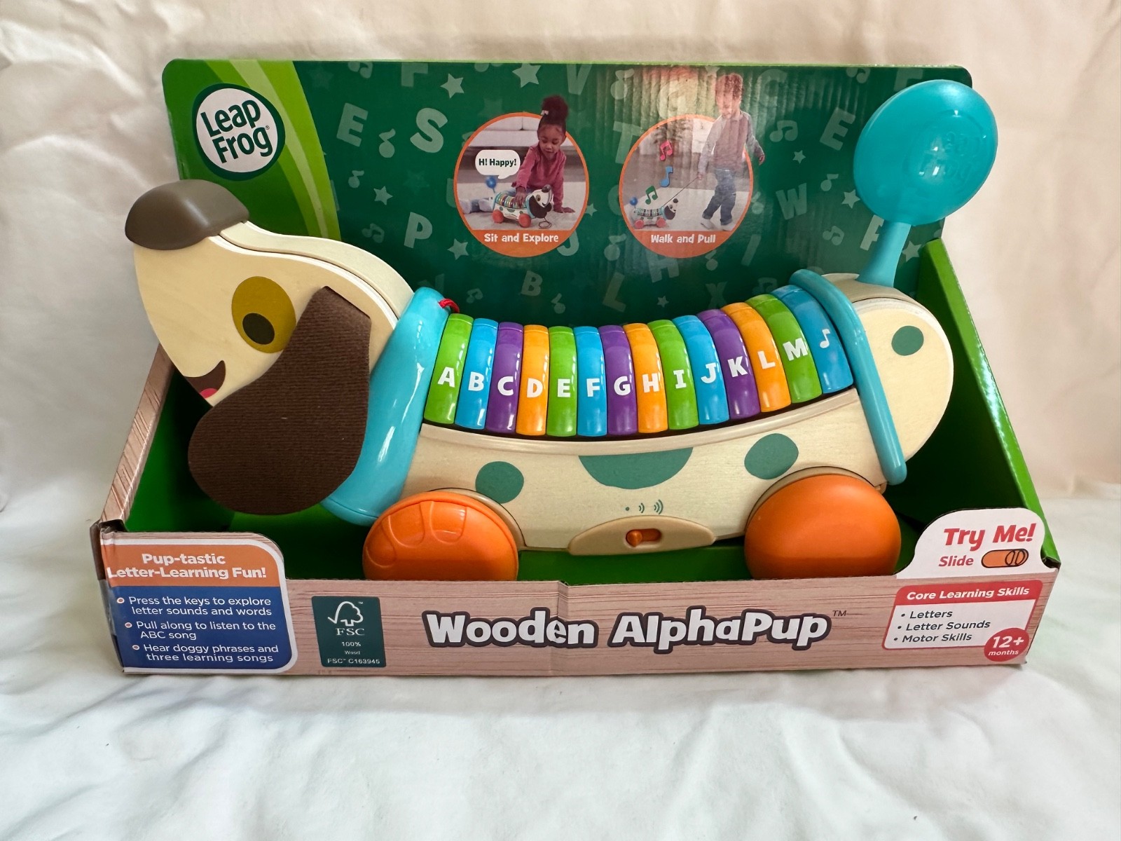 Brand New LeapFrog Wooden AlphaPup Learning Alphabet Puppy Dog Sounds Songs 12M+