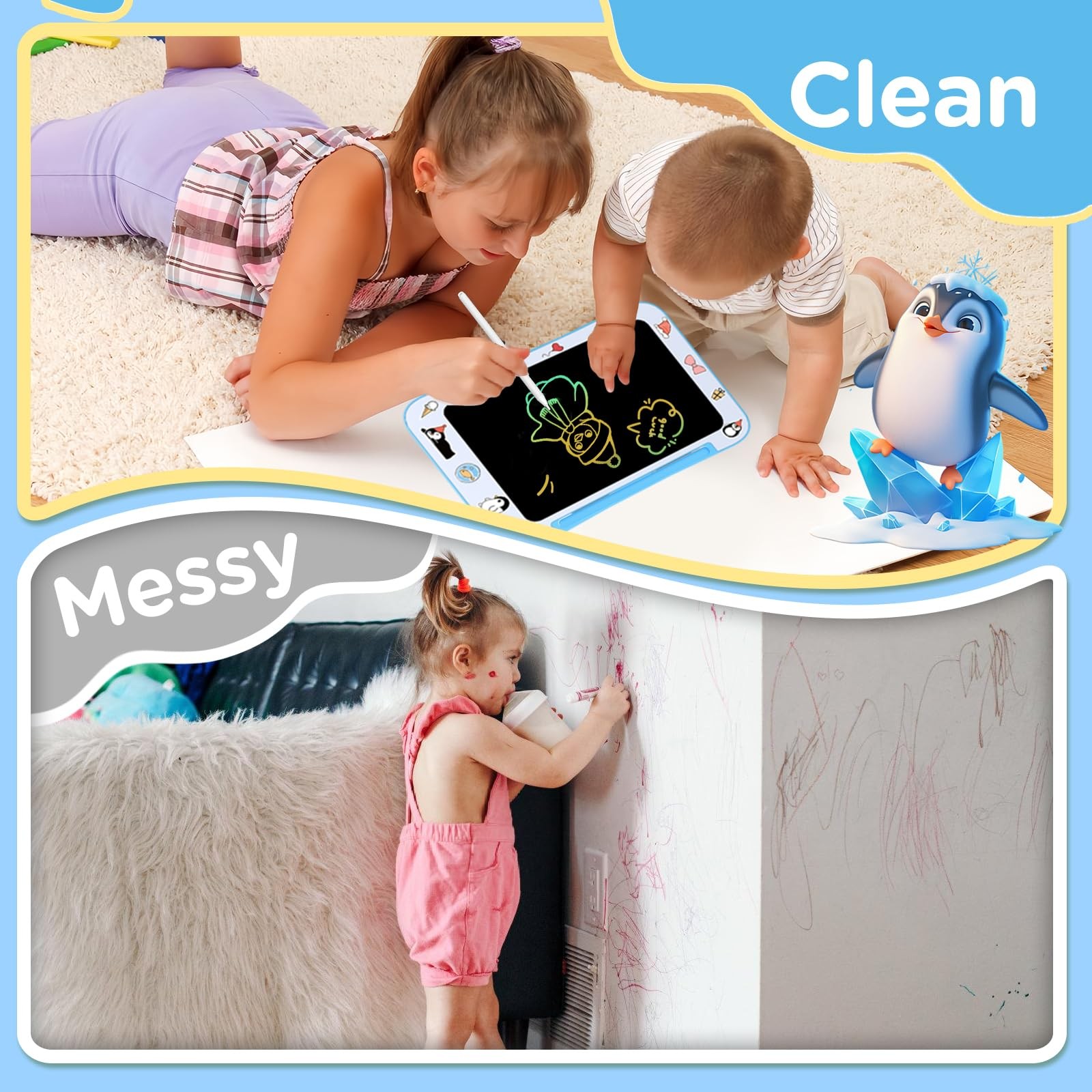 Genialba LCD Writing Tablet for Kids, Colorful Screen Drawing Board Blue