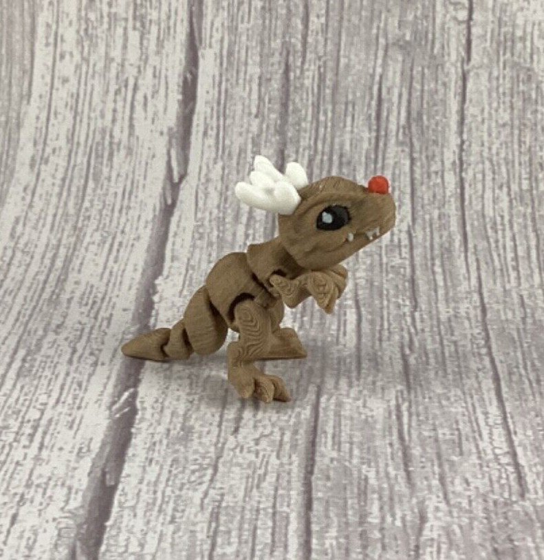 Cinderwings Tiny T-Rex Reindeer Articulated Sensory Toy, Gift