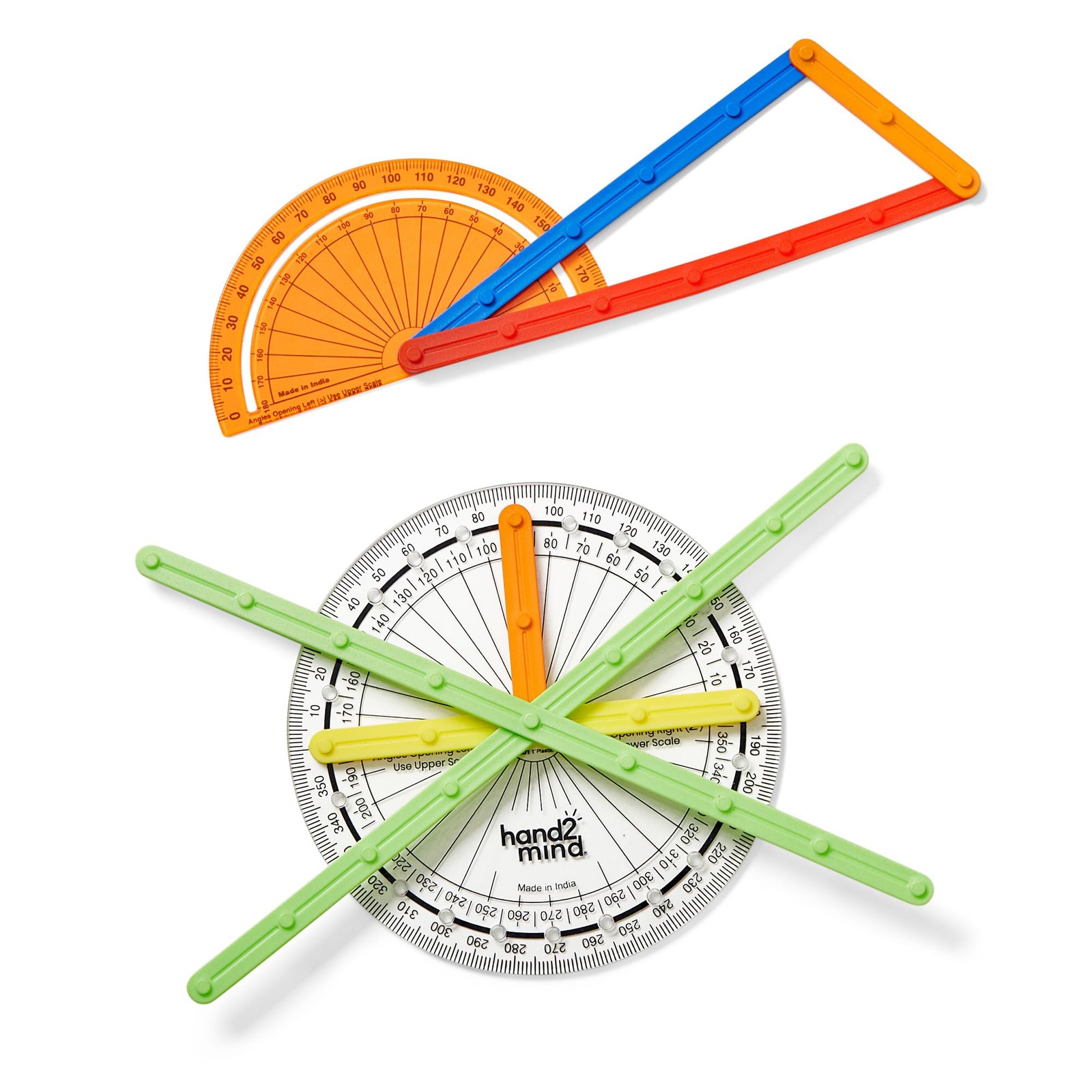 hand2mind AngLegs Starter Set with 2 Protractors, Geometry Multicolor