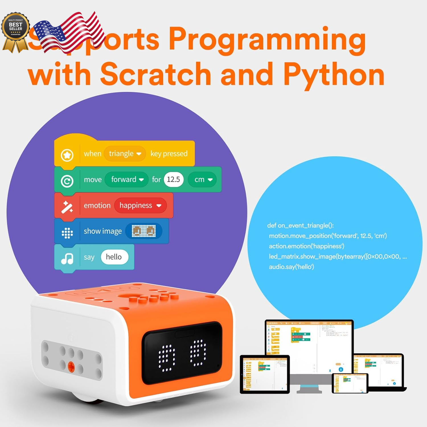 VinciBot Coding Robot for Kids 8-12, STEM Educational Toy, Scratch&Python