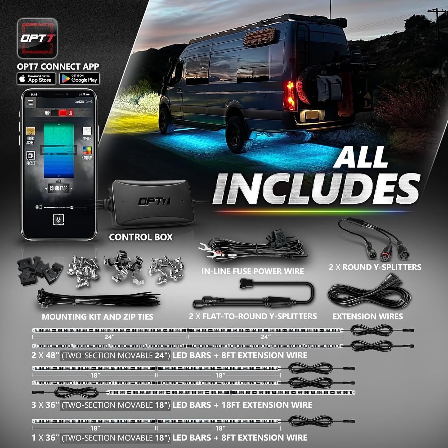 OPT7 Aura Pro Underglow Lights Kit for Class B & B+ RV Motorhomes with APP