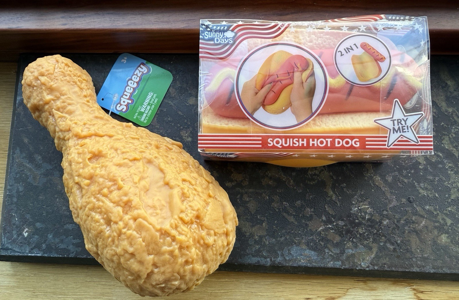 Sunny Days Squeezy Squish Hot Dog 2-in-1 & squeezy chicken legSqueeze Toy