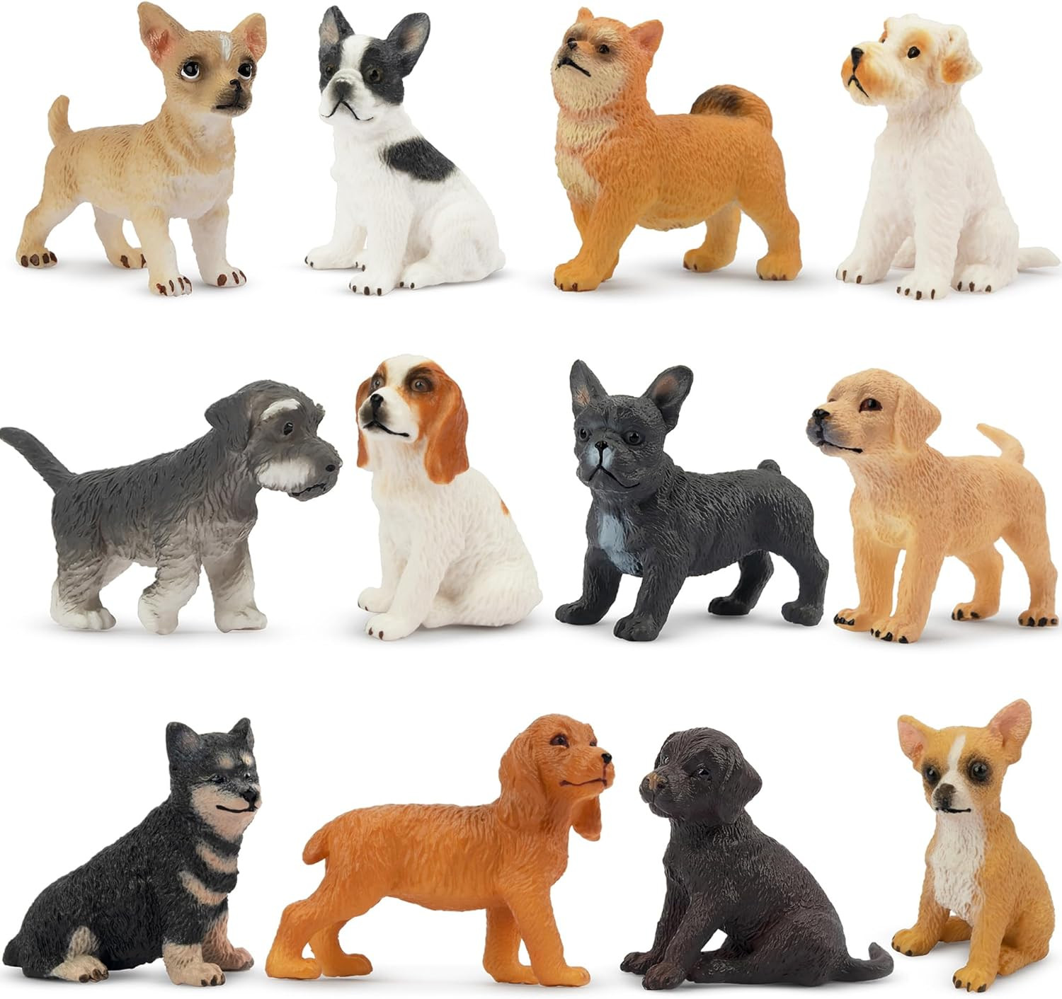 12PCS Mini Dog Figurines Toy Set, Realistic Detailed Plastic Puppy Figures Plays