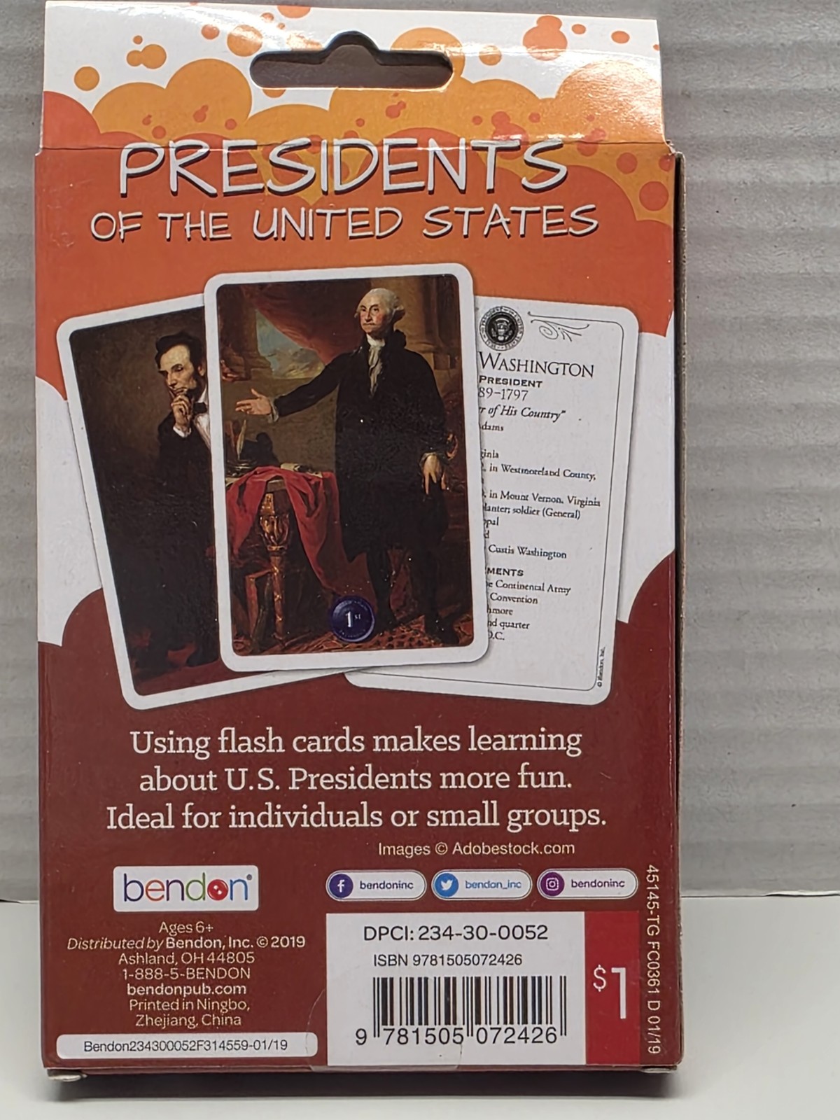Presidents of the United States Flash Cards 36ct Ages 6+ Educational Learning US
