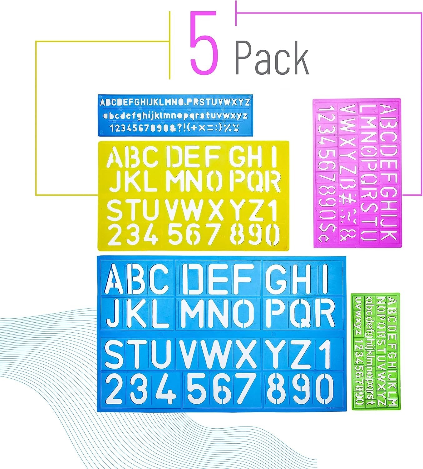 Letters and Numbers Alphabet Templates, Letter Stencils, Pack of 5