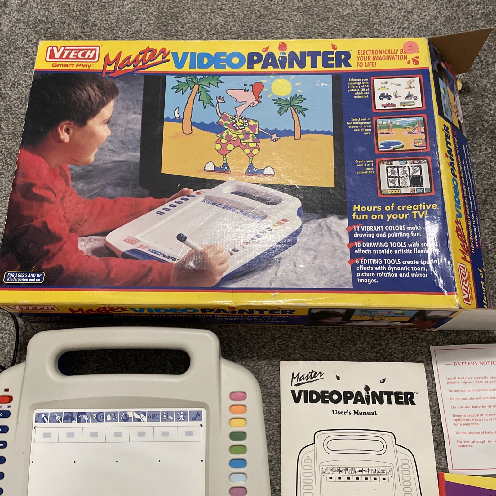 Vintage VTech Master Video Painter In Box 1991 W/ Stylus OEM A/V Cords & Box