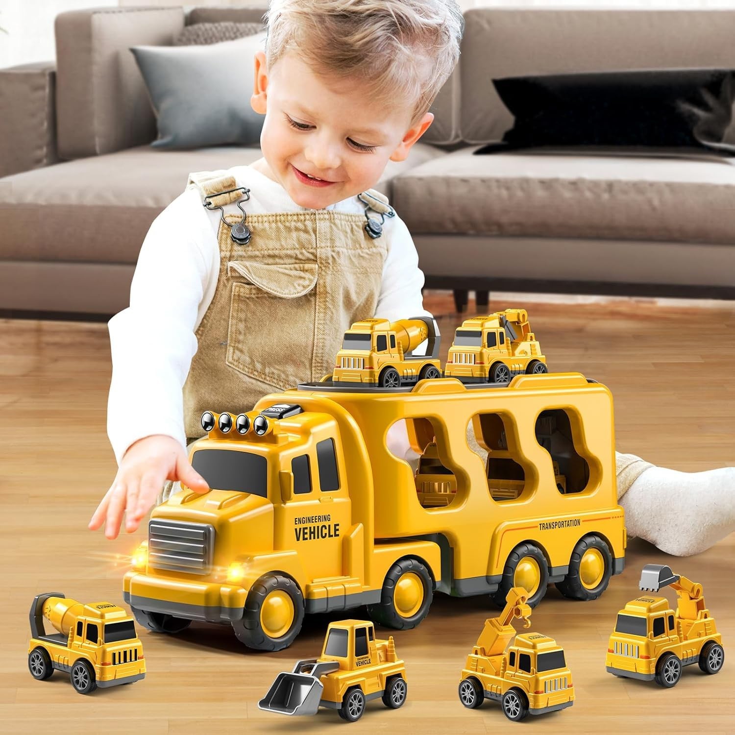 JUKUDAHU Trucks for Toddlers 2-4 13.3 x 4.3 x 5.7 inches, 5 Construction Cars
