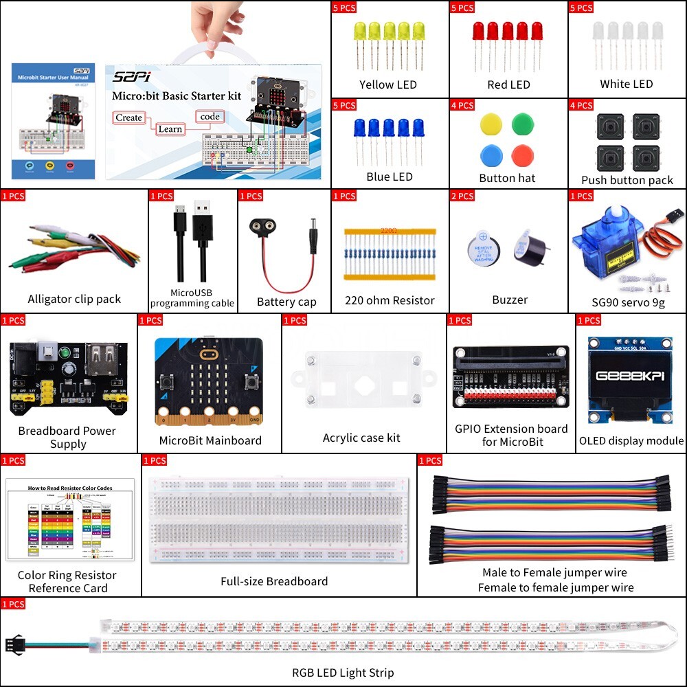 BBC Micro:Bit V2 Basic Starter Kit , Programming, Coding for Kids Discovery Kit