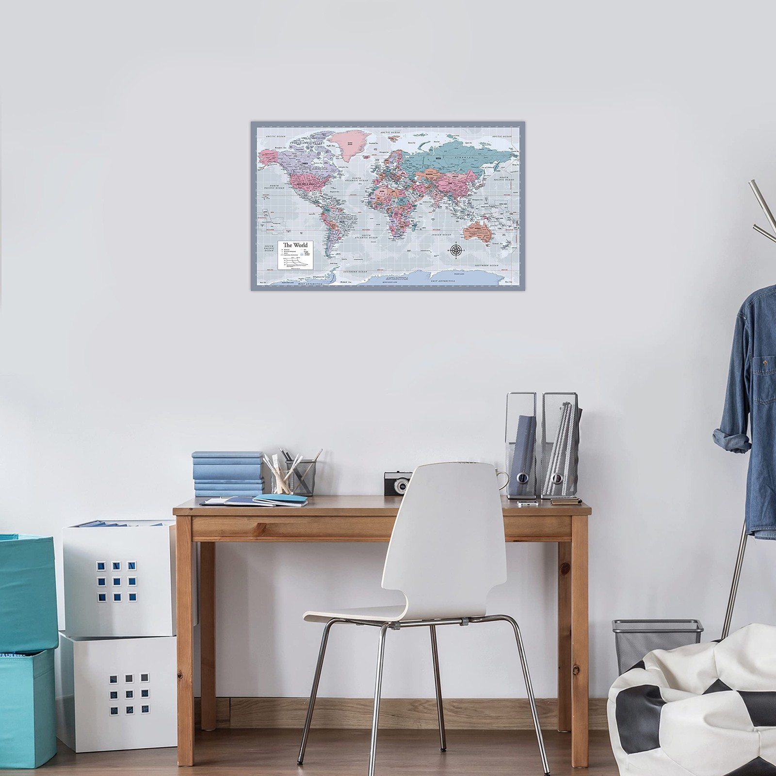 2 Pack – World Map Poster & USA Map Chart [Purple] (LAMINATED, 18″ x 29″)