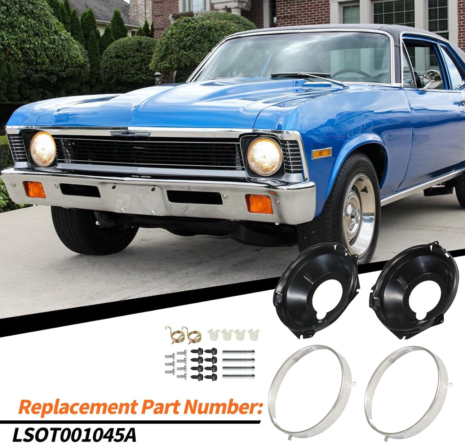 Headlamp Retaining Ring Mounting Retaining Bucket Kit Compatible with 1967-1970