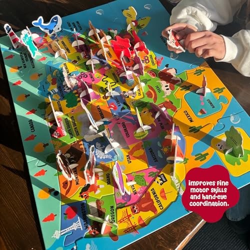 Dinomini Giant USA Map Puzzle for Kids – with Interactive Standing Usa Map
