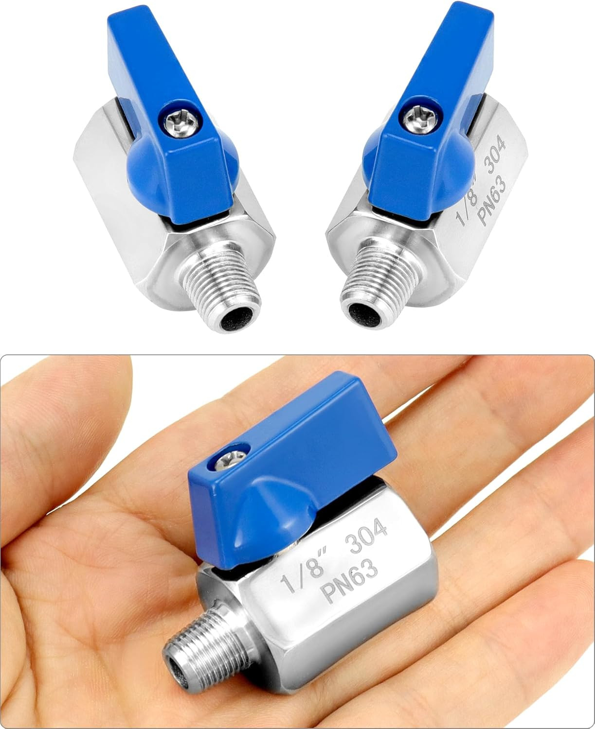 Mini Ball Valve, 4 Pack 1/8″ NPT Thread Female and Male 304 Stainless Steel Shut