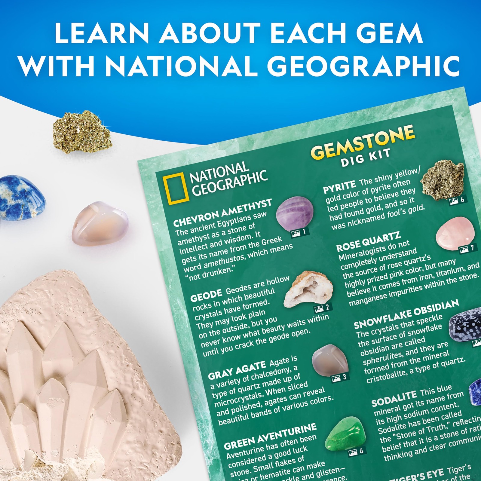 National Geographic Gemstone Dig Kit – Dig Up 10 Real Gemstones and Crystals,…