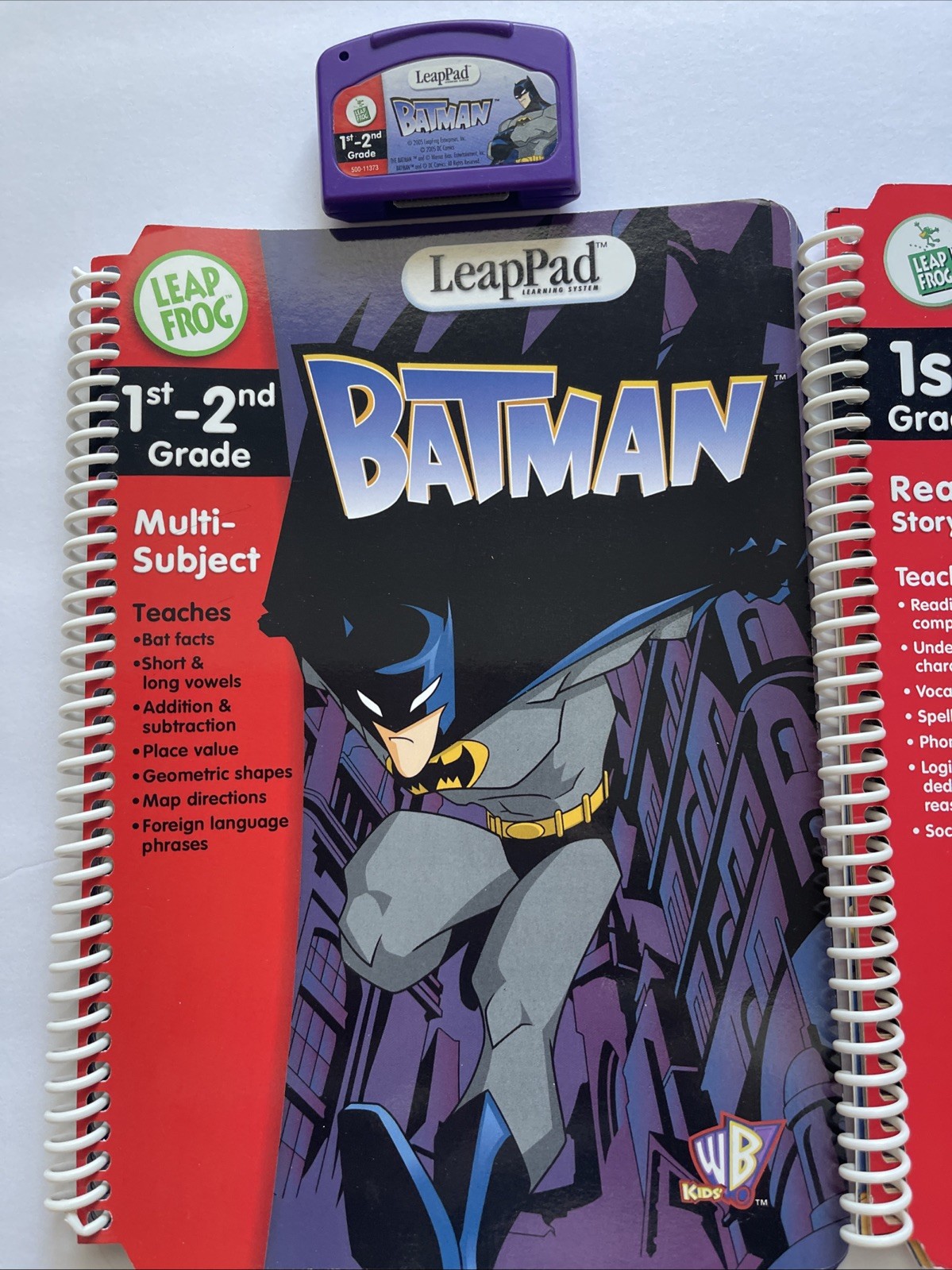 Leap Frog Pad 1st 2nd Grade Shrek 2, Toy Story 2, Batman Books & Cartridges Good