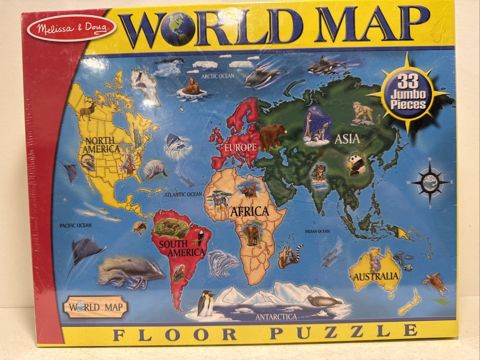 Melissa & Doug World Map #446 33 Jumbo Pcs Jigsaw Floor Puzzle Kids Ages 6+ NEW
