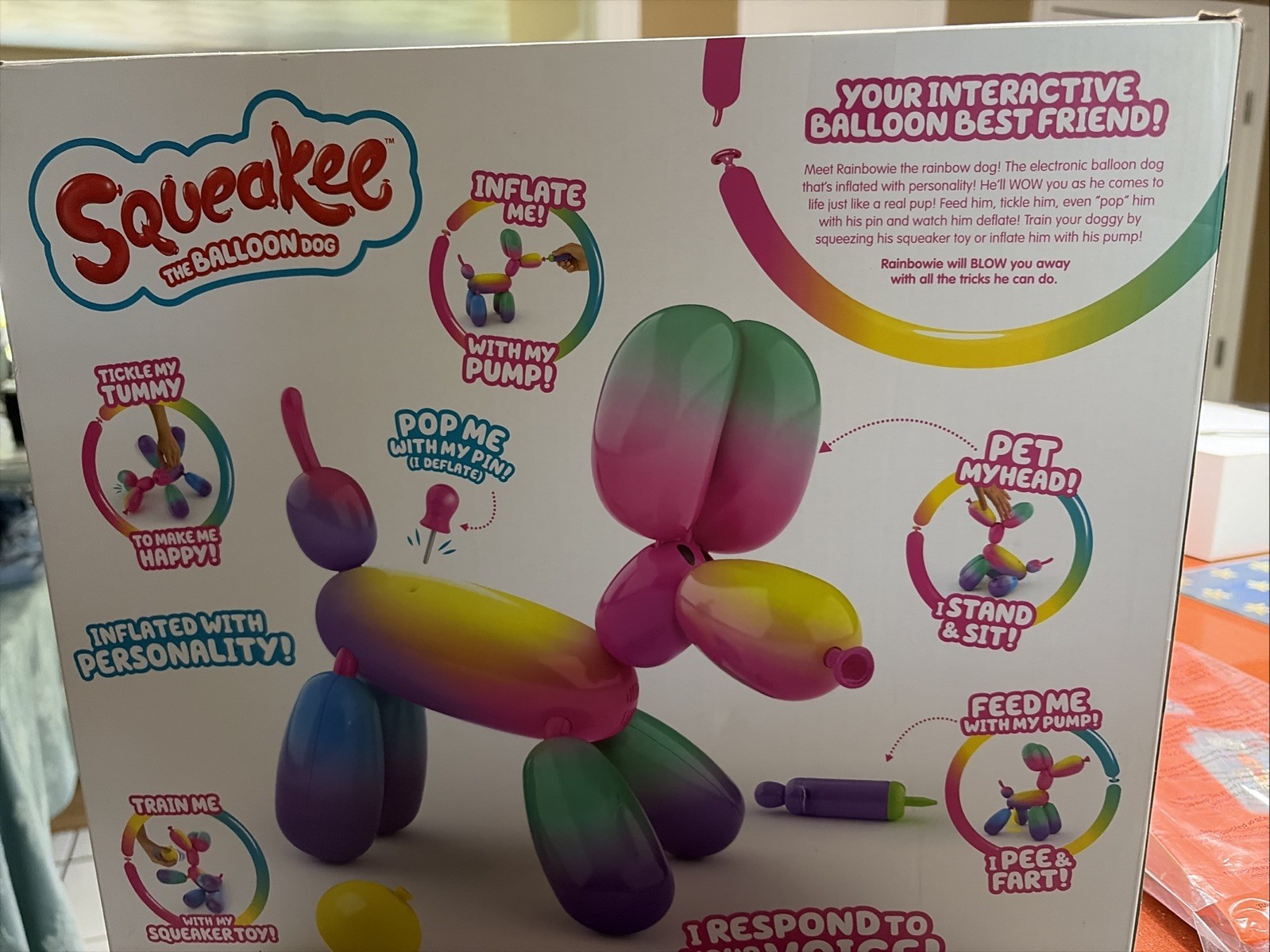 NEW Squeakee The Balloon Dog 11″ Interactive Rainbow Toy Rainbowie Pet