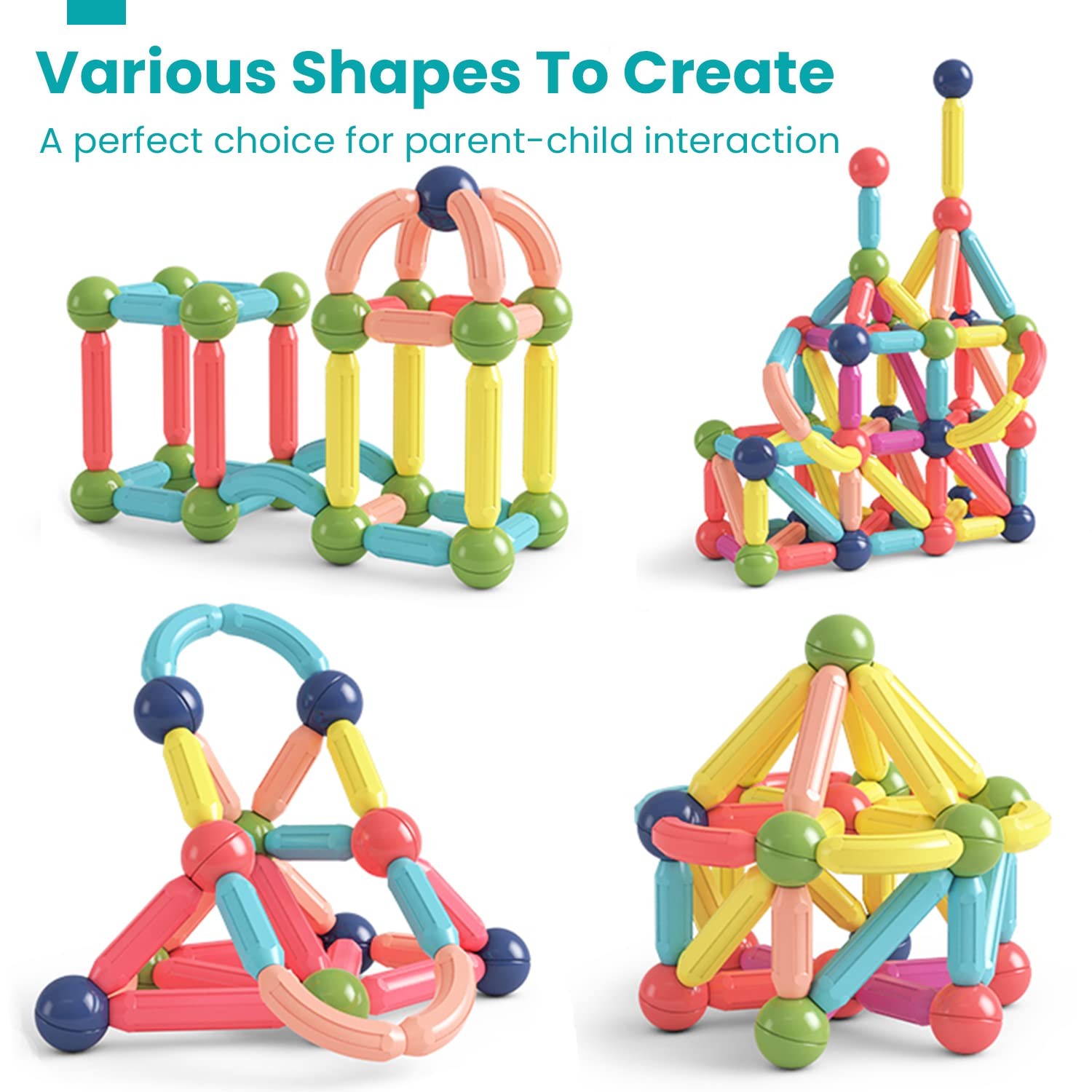 BAKAM Magnetic Building Blocks for Kids Ages 4-8, STEM 42PCS, Multicolored