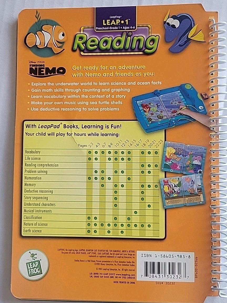 LeapFrog LeapPad Disney FINDING NEMO Book & Cartridge