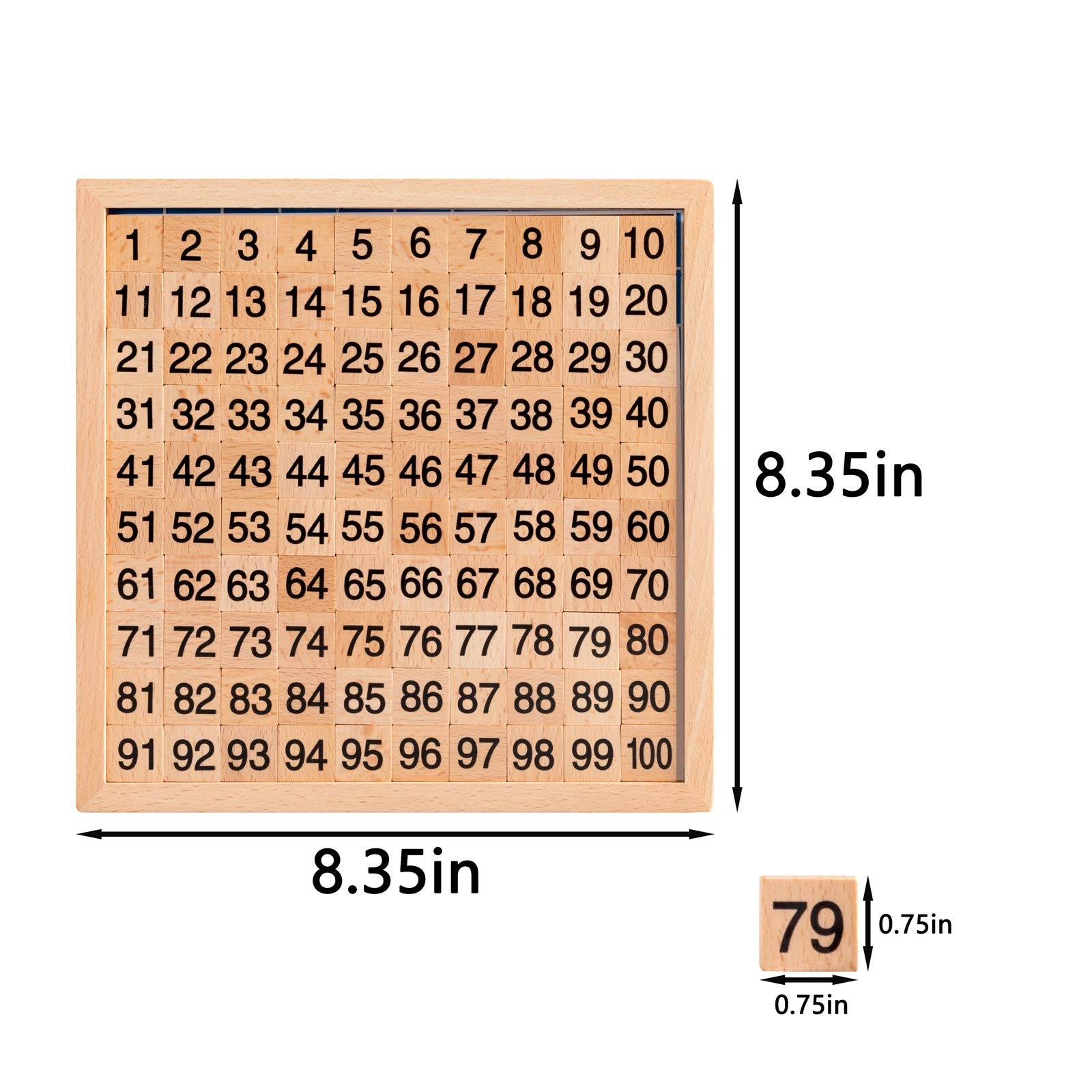 Wooden Montessori Math Hundred Board, Counting to 100 for Kindergarten, 1-100…