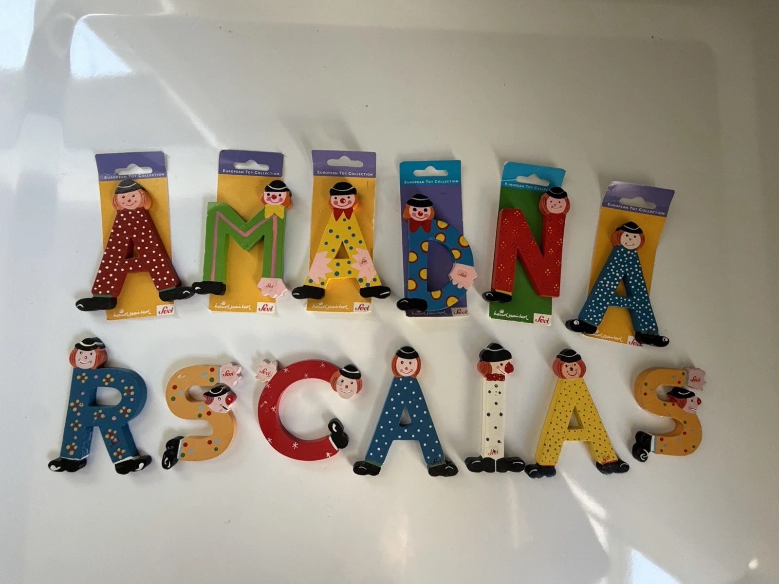 *Lot of 13 *Vintage *SEVI* Handpainted 3.5″ Wooden Clown Letters* Italy* NEW!*