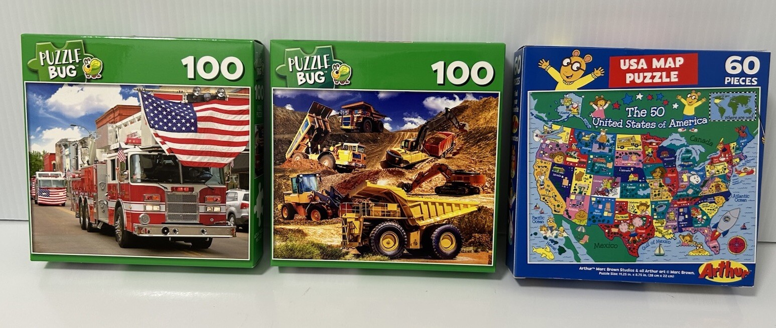 Children Puzzles Educational And Fun USA Map, Construction Site, Fire Truck