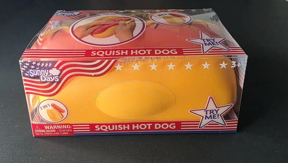 Squishy Hot Dog Squeezy Fidget Toy Sunny Days 2-in-1 Hotdog Stress Relief NEW