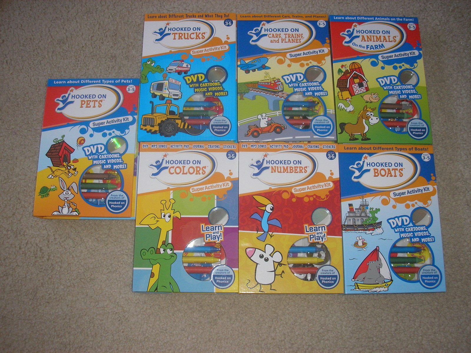 Hooked on Phonics Colors Numbers Boats Animals Pets Trucks Cars Trains Planes