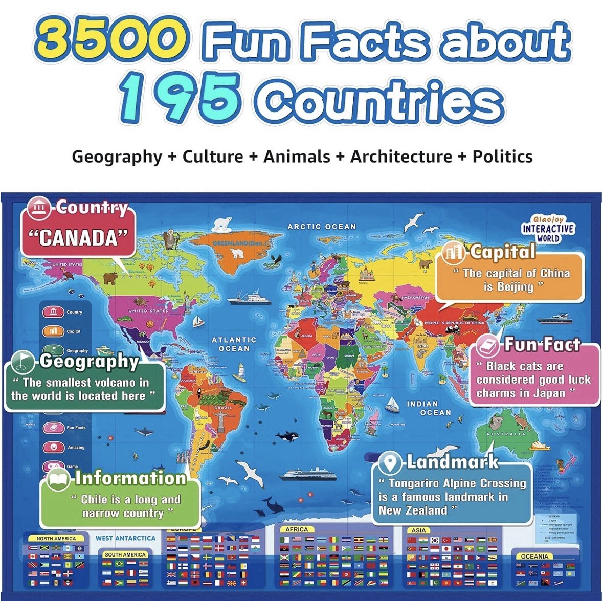 Qiaojoy Interactive World & USA Map Posters Set w/ Audio Pen, Ages 3+ Ret $69.99