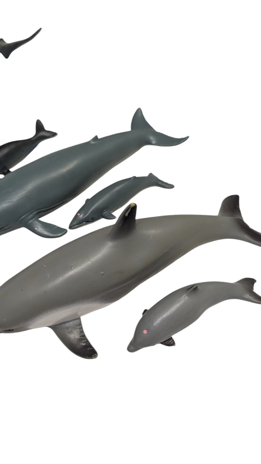 Vintage Whales Of The World 6 Whales w/ Babies 1990 Hard Rubber Toys, Zoobook