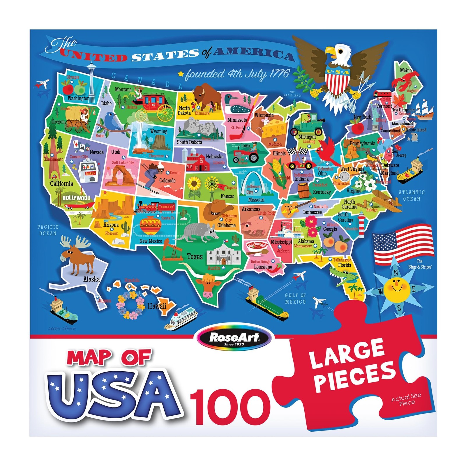 United States Map Puzzle 100 Large Pieces Kids Educational 24×18 Inch Set