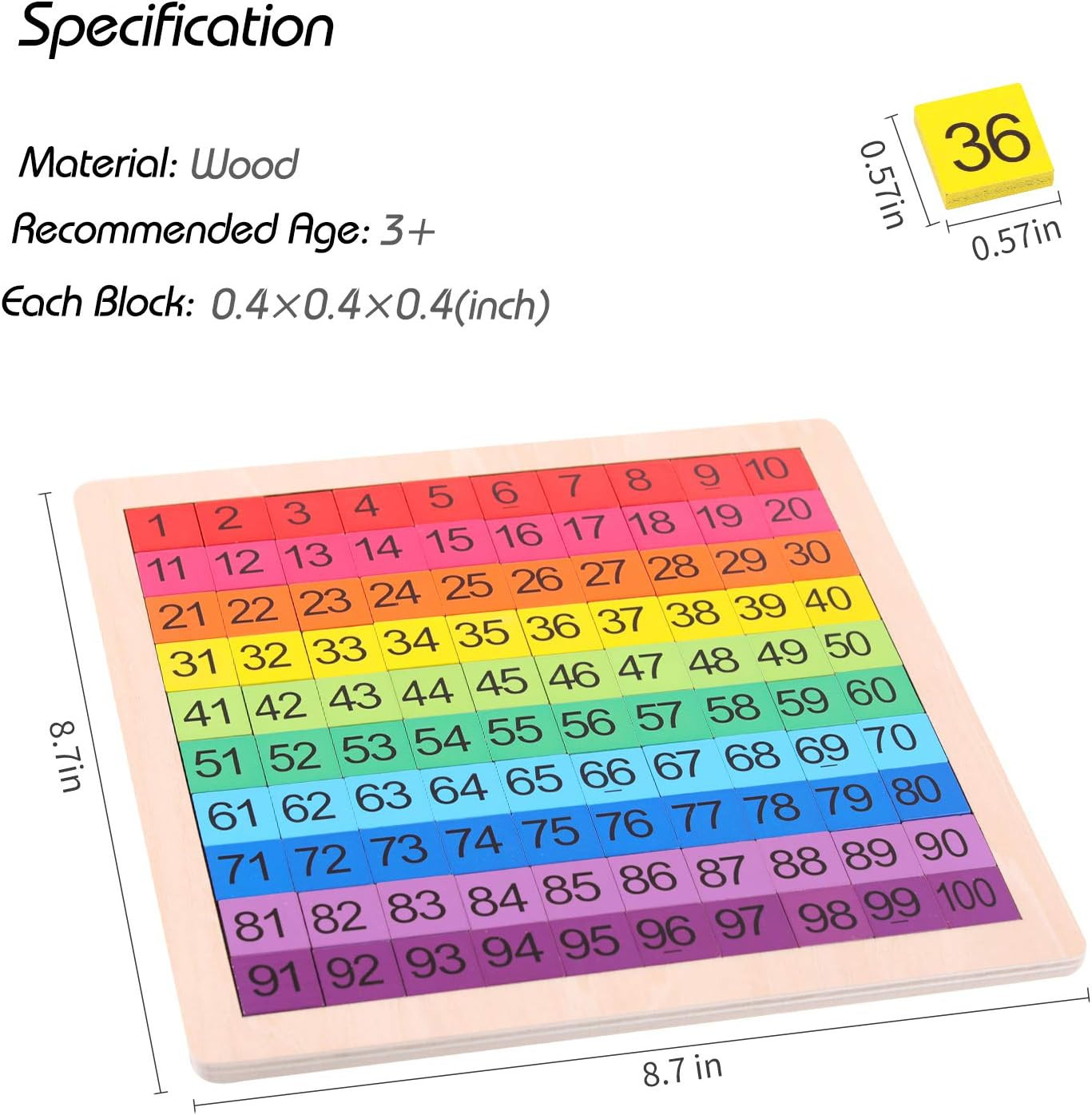 Wooden Montessori Math Counting Hundred Board Toys | 1-100 Consecutive Numbers L