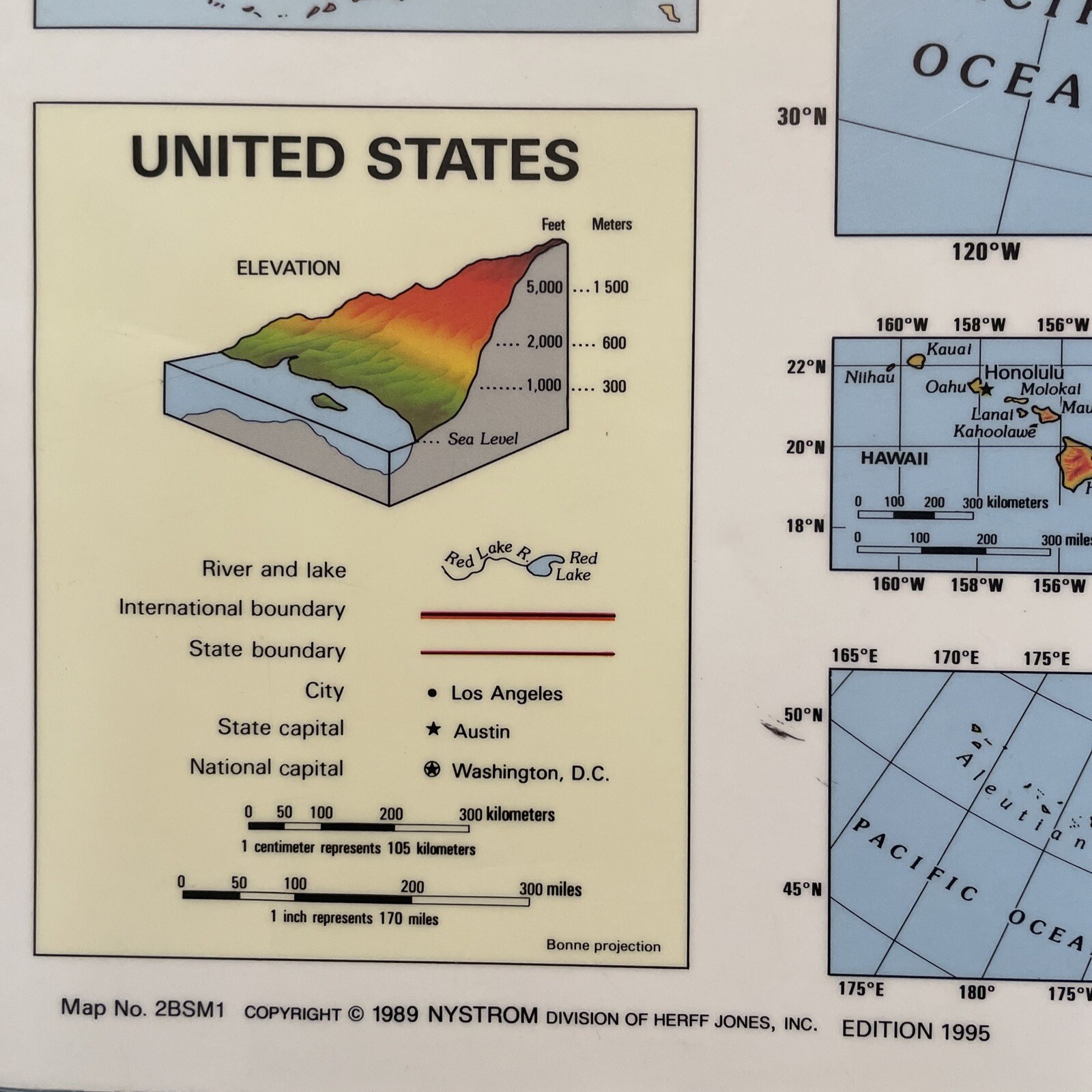 1989/95 Nystrom Maps Laminated 2 Sided United States / World Maps 22″ X 17″