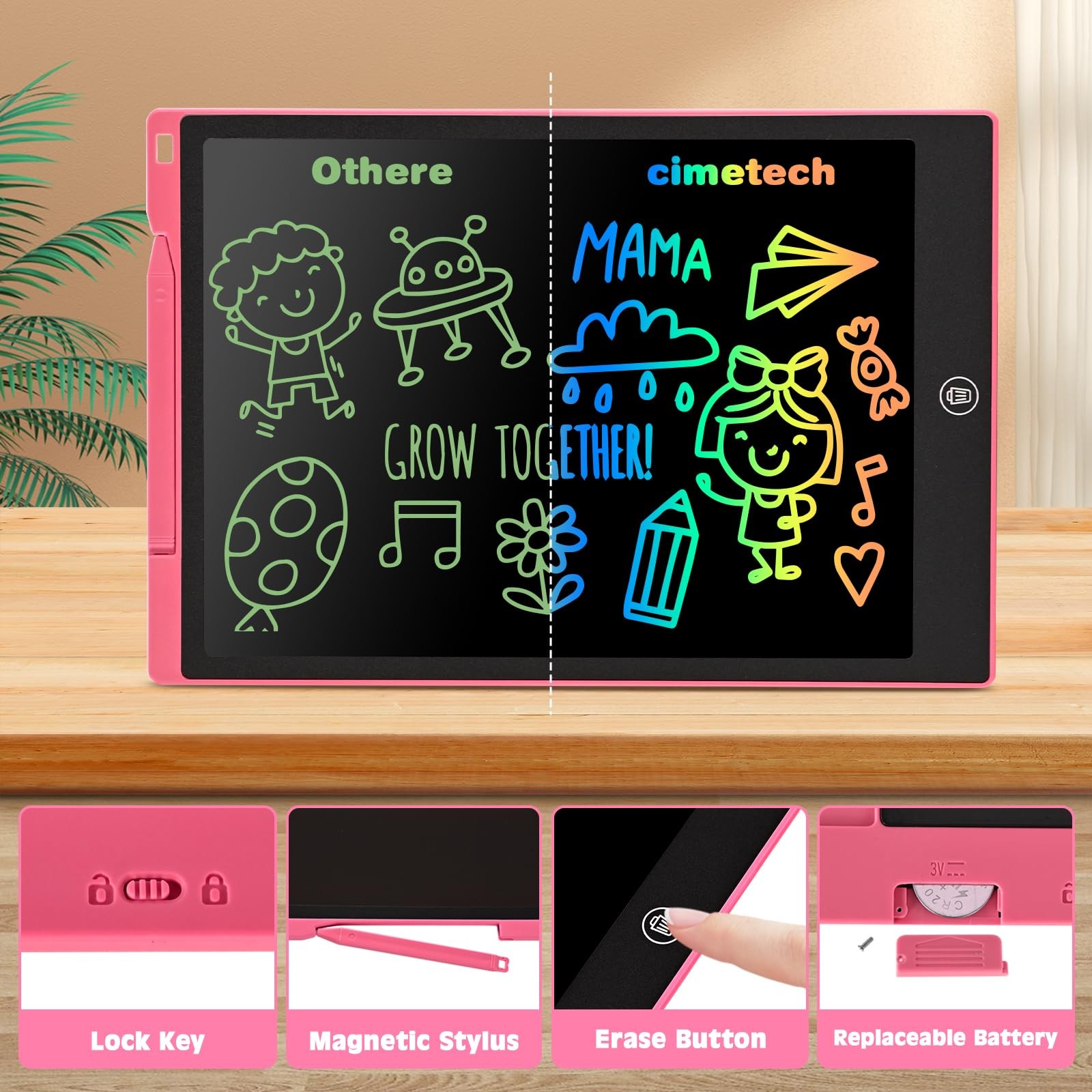cimetech LCD Writing Tablet, Toddler Girl Toys for 1-3 12 Inch, 12” Pink