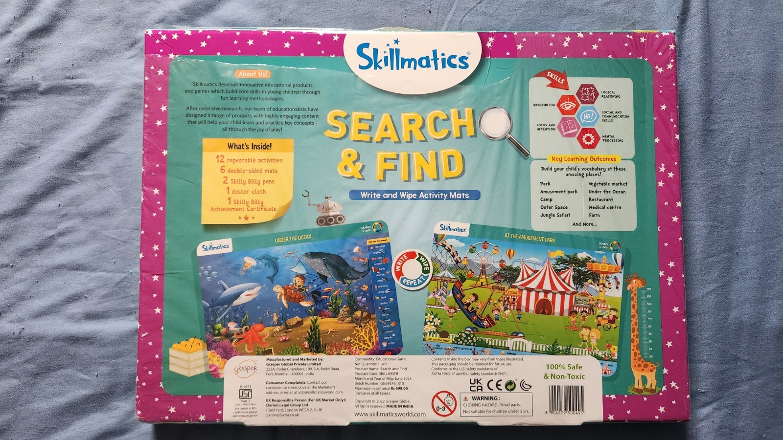 Skillmatics Preschool Learning Search & Find Write & Wipe Mats for 3-6 New