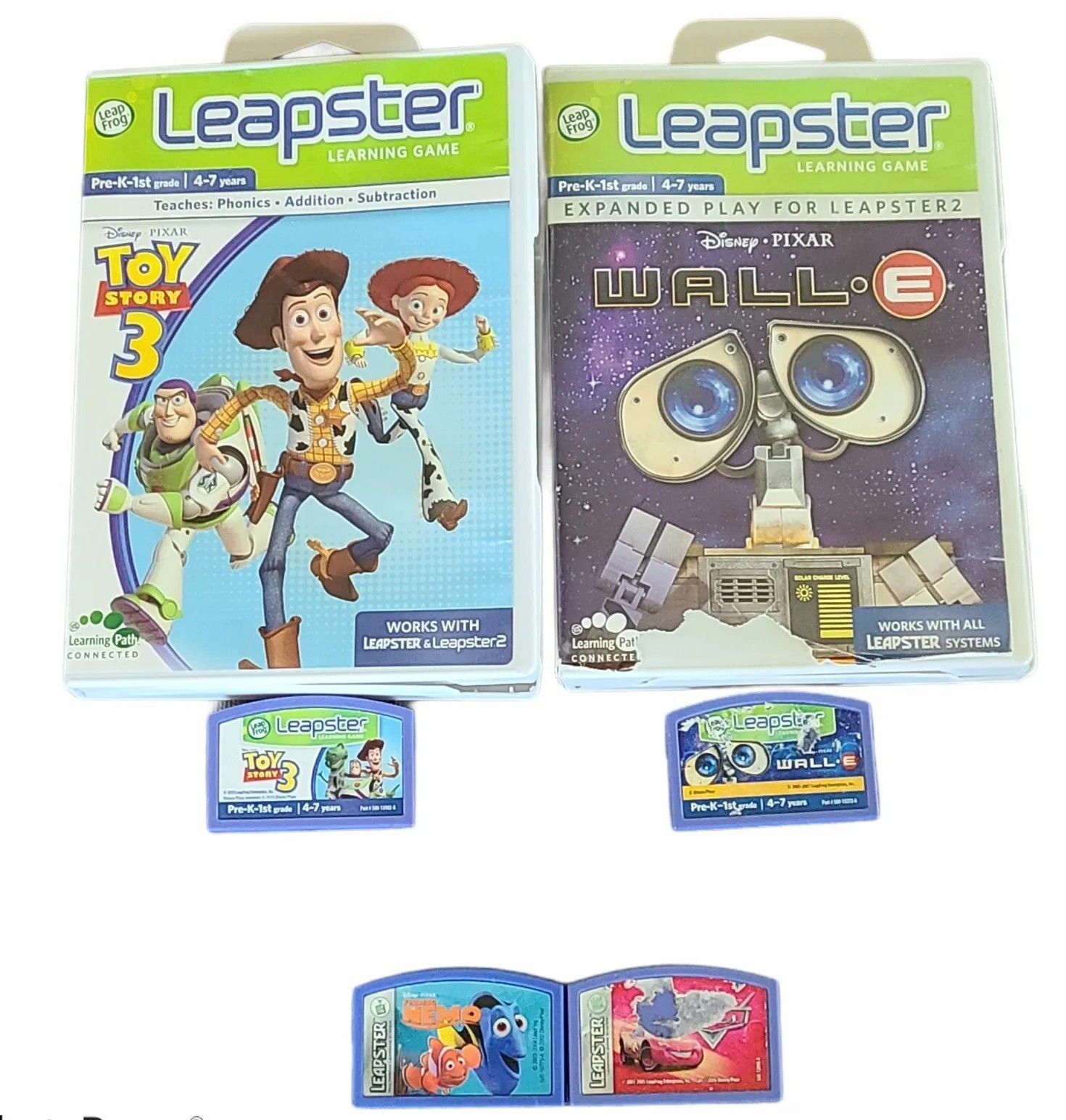 Leapster Games Lot Of 4 Games, Wall•e, Toy Story 3, Finding Nemo, And Cars