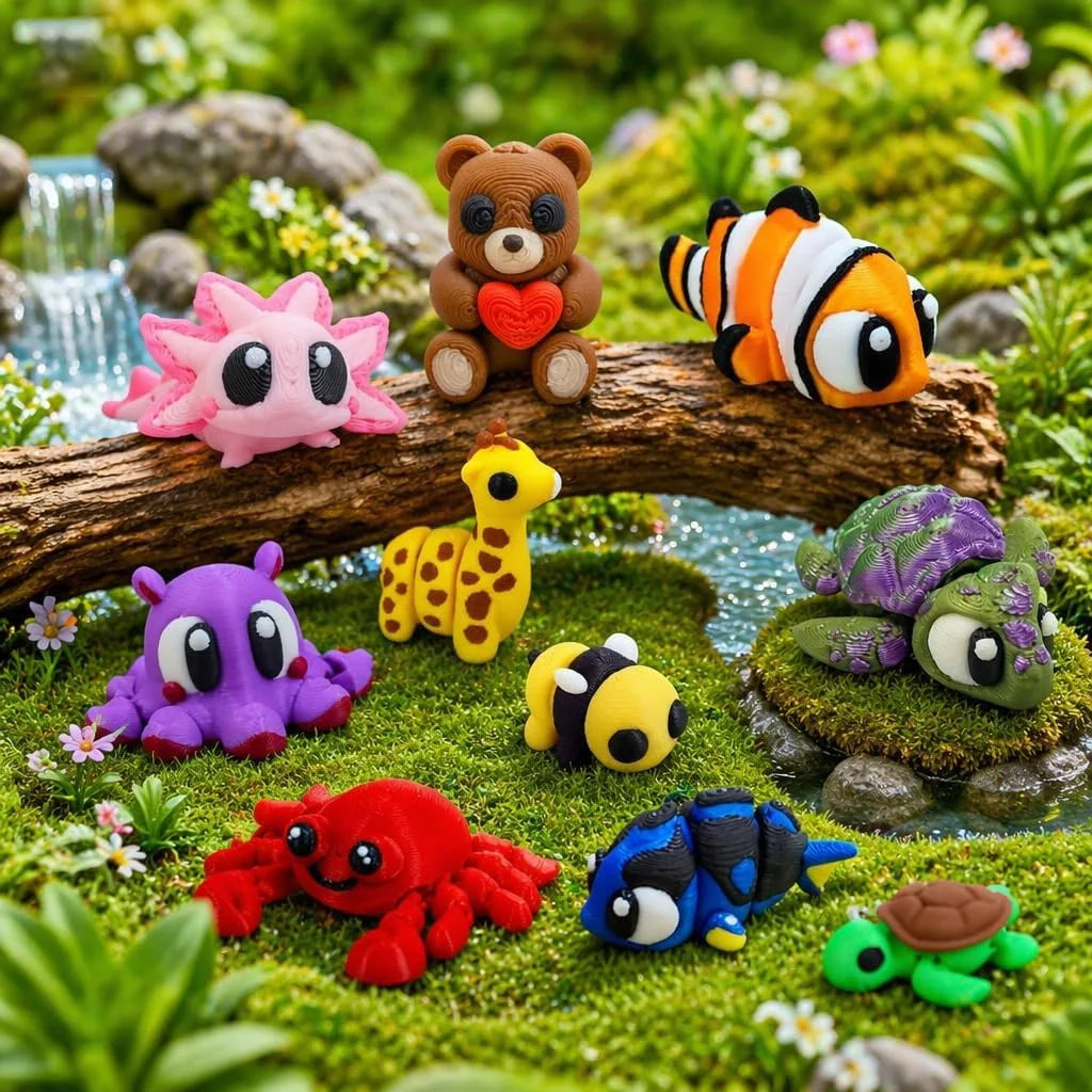 50 Pcs Mini 3D Printed Animal Set, Articulated Flexible Cute Animal Surprise 3D