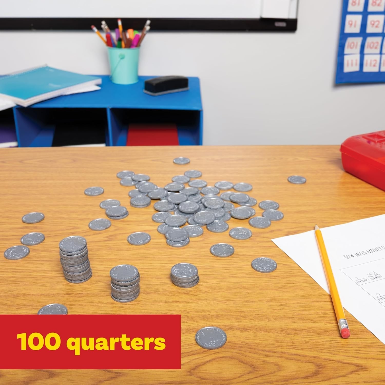LEARNING ADVANTAGE Play Quarters Set of 100 Plastic Coins Teach Money Math