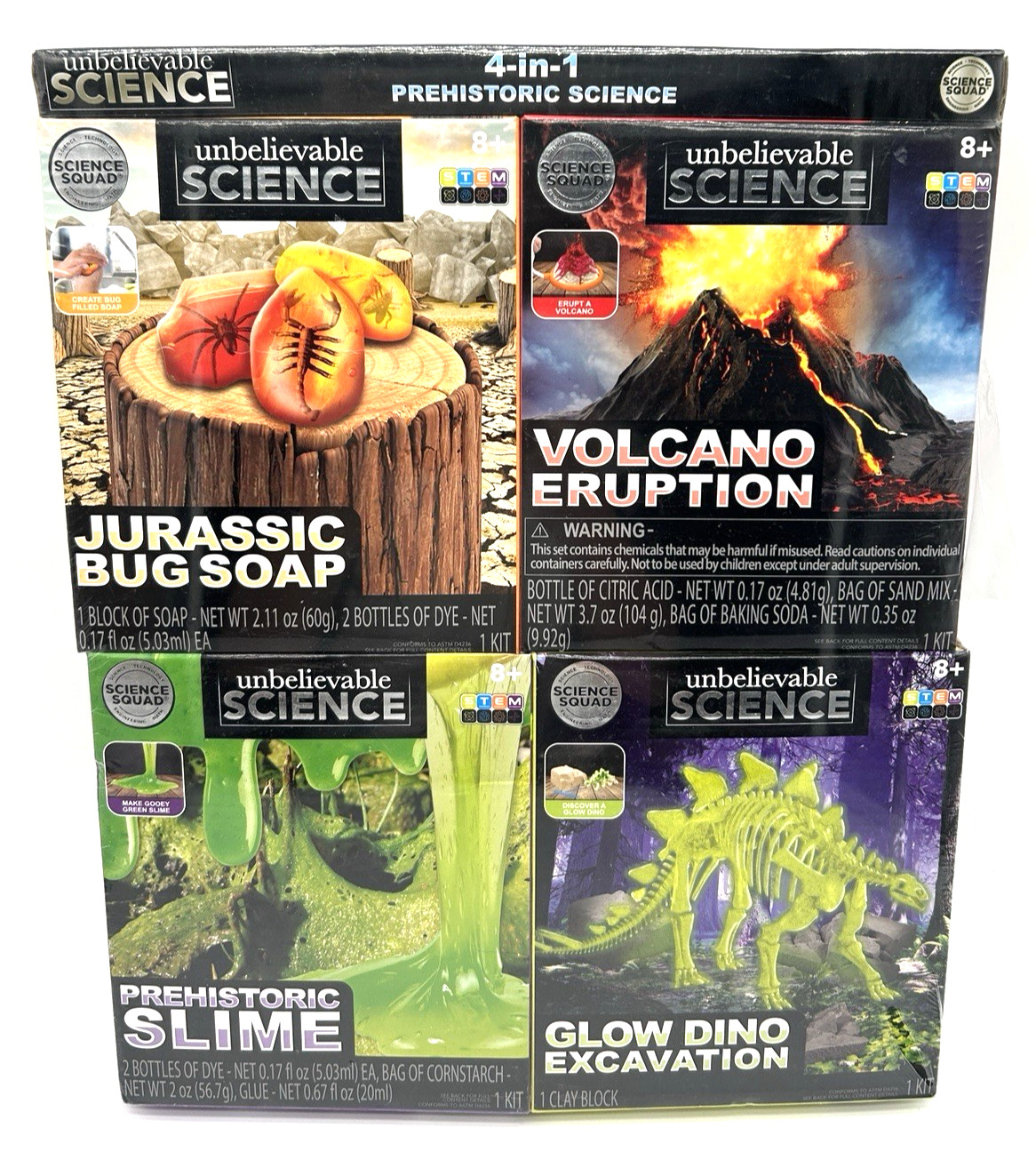Unbelievable Science 4-in-1 Prehistoric Pack NEW SEALED Dinosaurs Jurassic