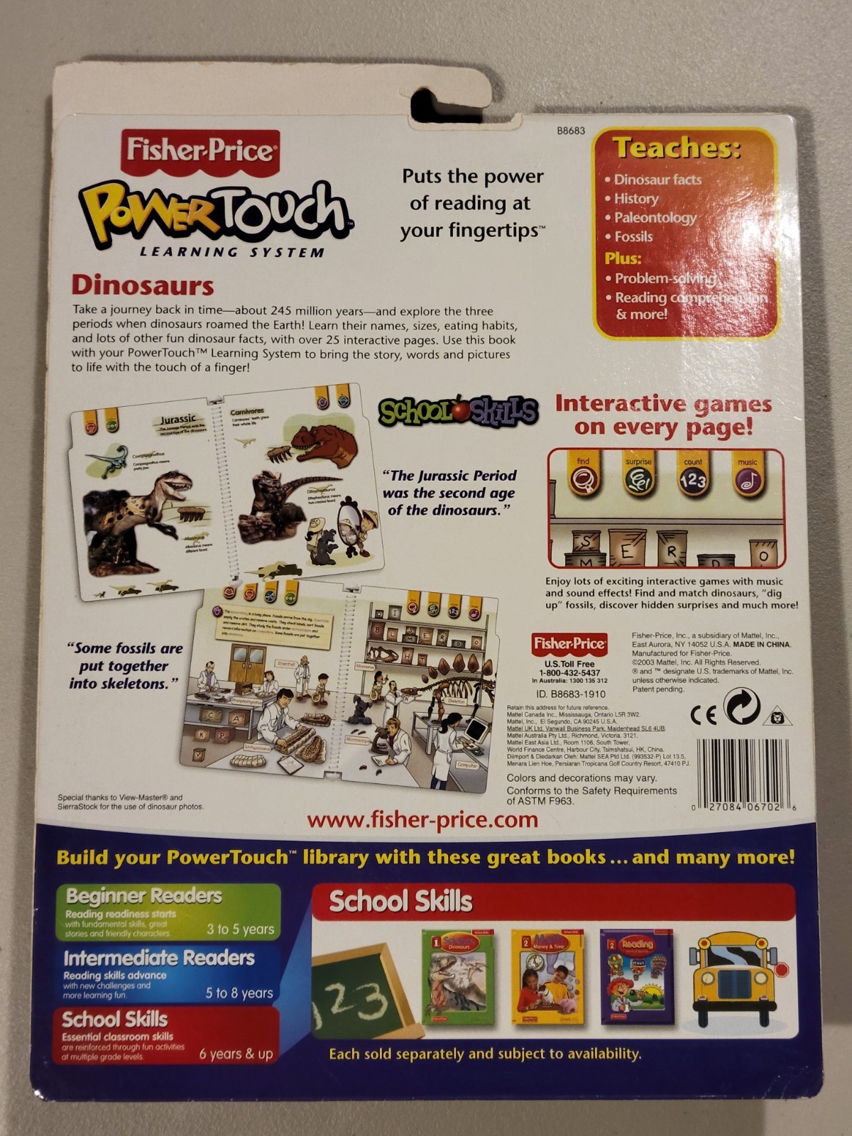 Lot of (2) Arthur & Dinosaurs Fisher Price Power Touch Books – 5-8 Science – NEW