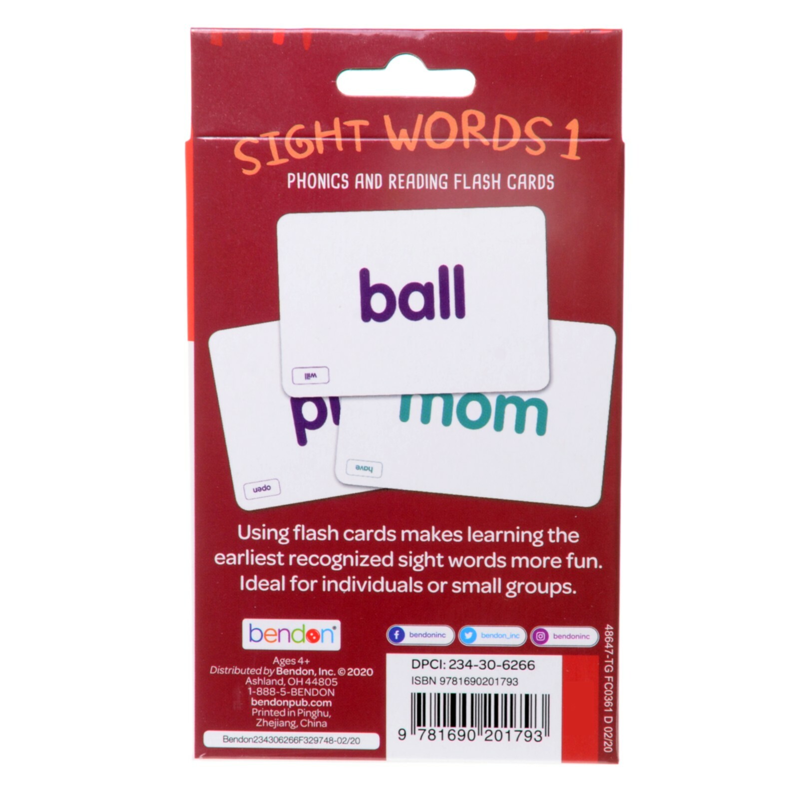 Phonics And Reading Flash Cards By Bendon (Sight Words 1) (Ages 4+)