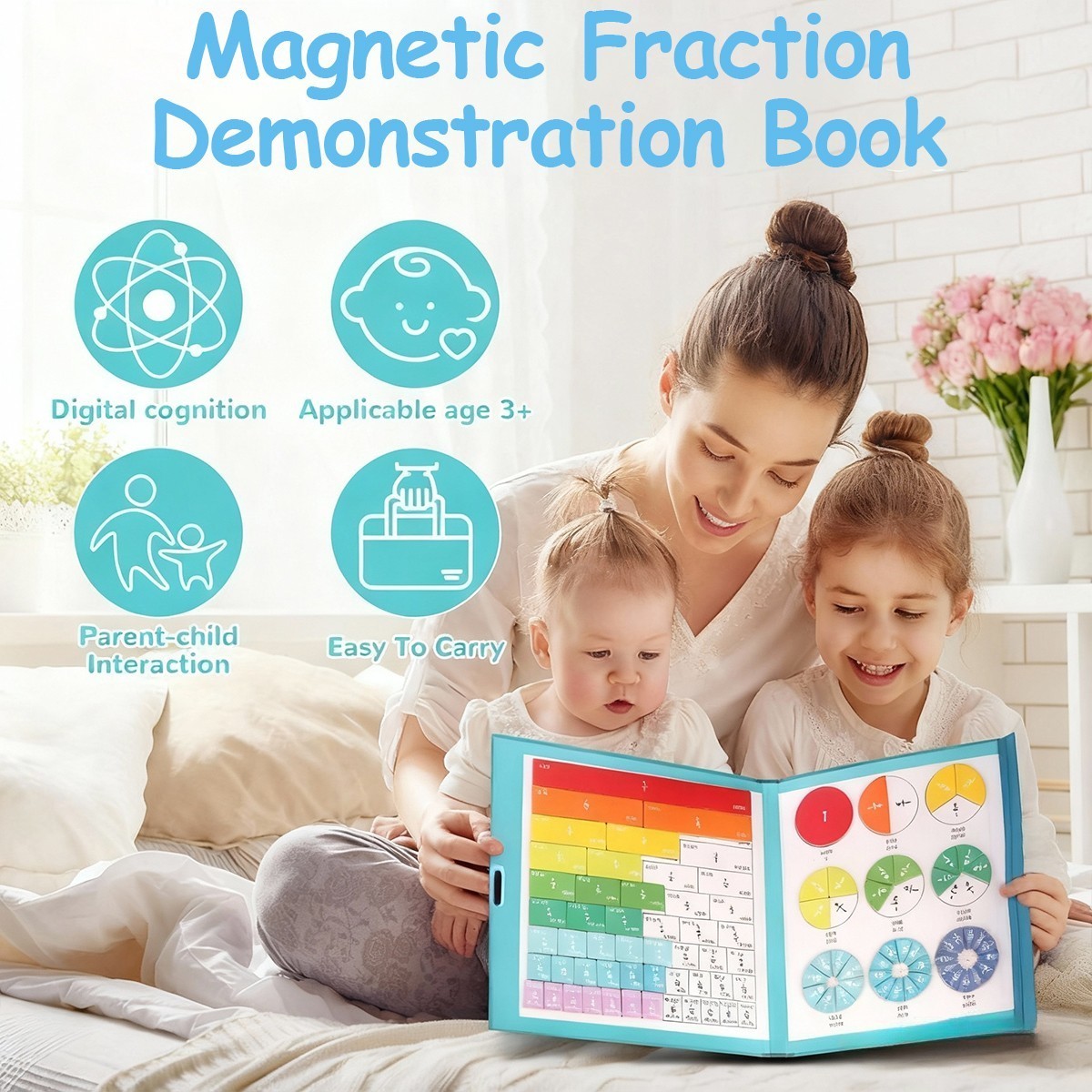 Montessori Magnetic Fraction Demonstration Book Educational Puzzle Math For Kids