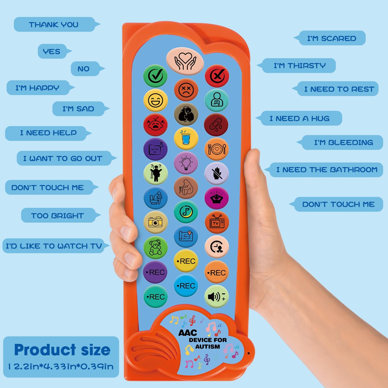 AAC Device for Autism Communication Nonverbal Kids & Blue, Orange